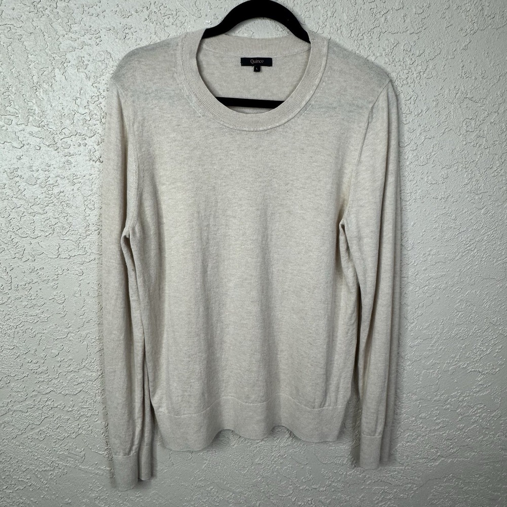 Quince Womens Organic Cotton Cashmere Blend Mock Neck Sweater Lg Oatmeal Heather